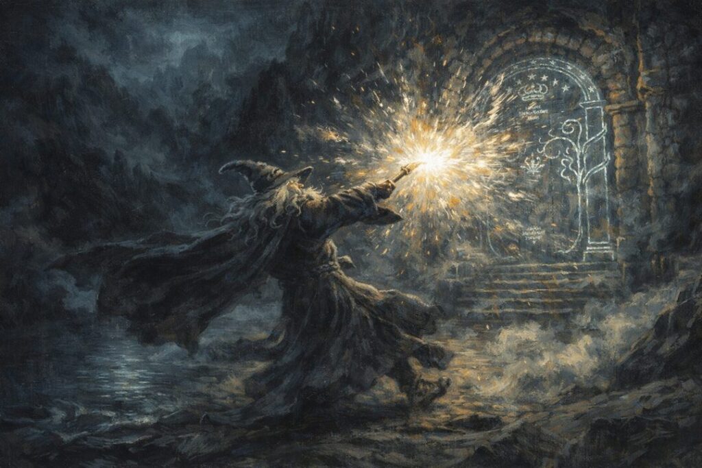 Gandalf spell rebound at the gates of Moria