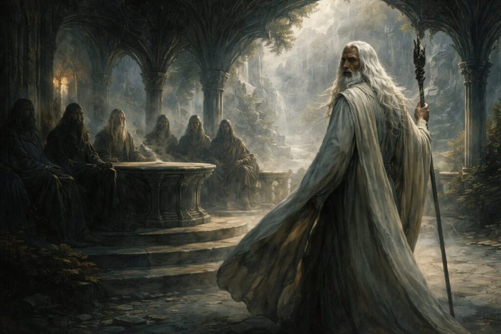 Saruman withdraws from white council