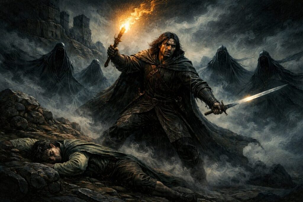 Aragorn defends Frodo nazgul