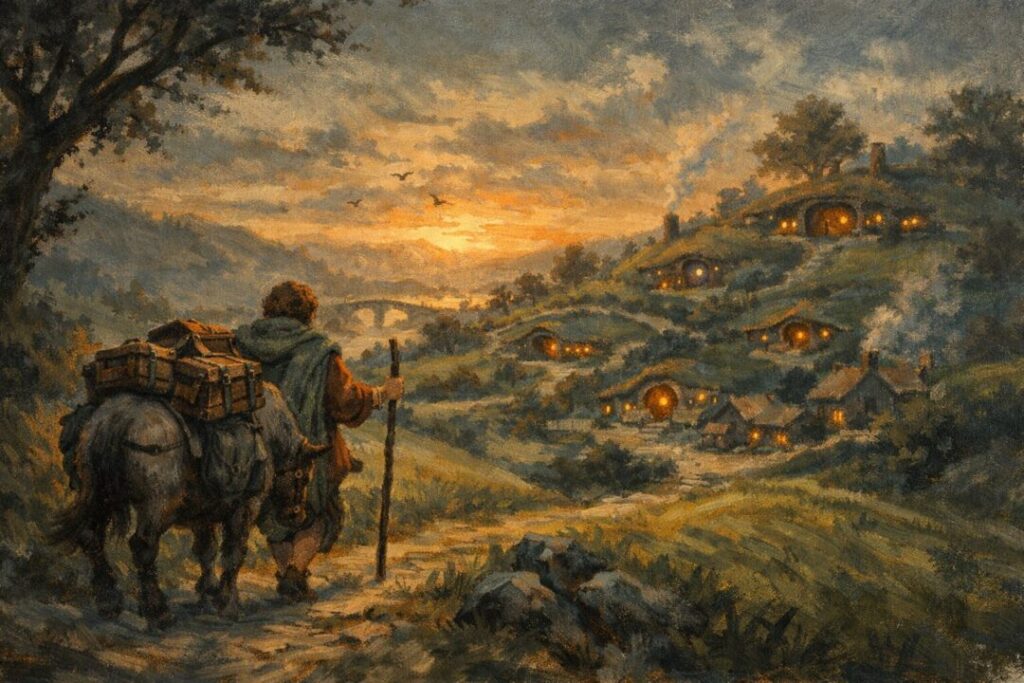 Bilbo Baggins returns to shire wealthy