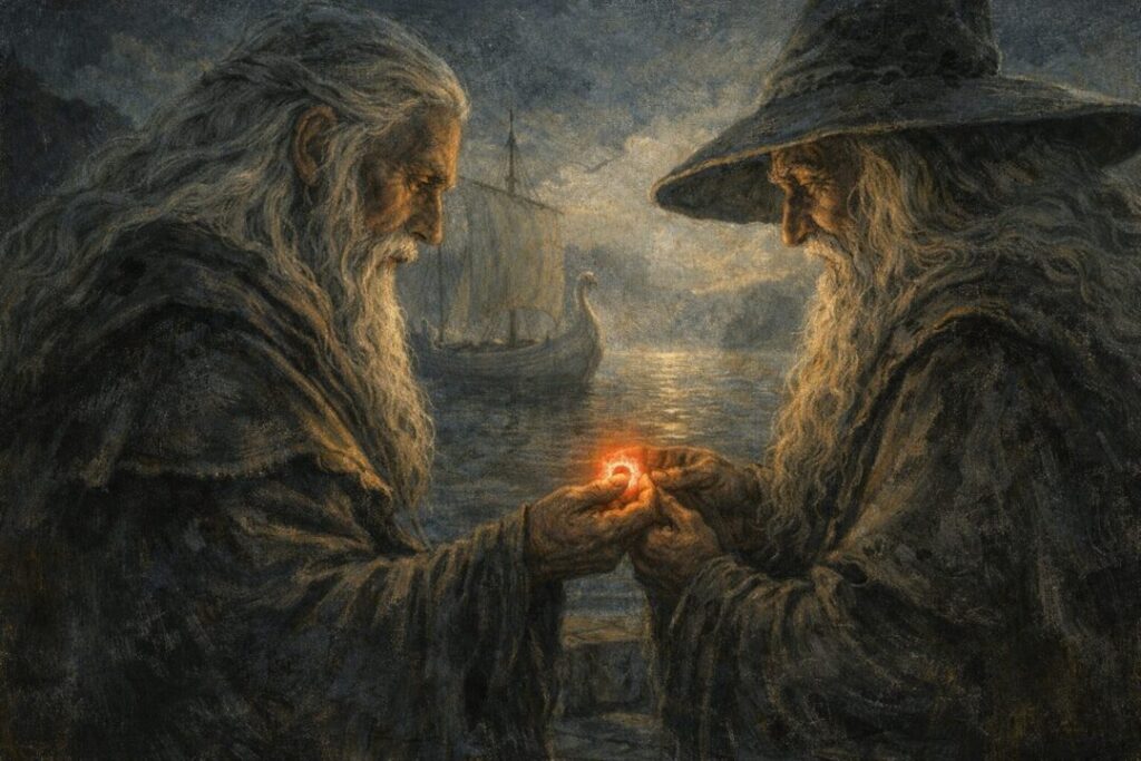 Cirdan gives Narya to Gandalf