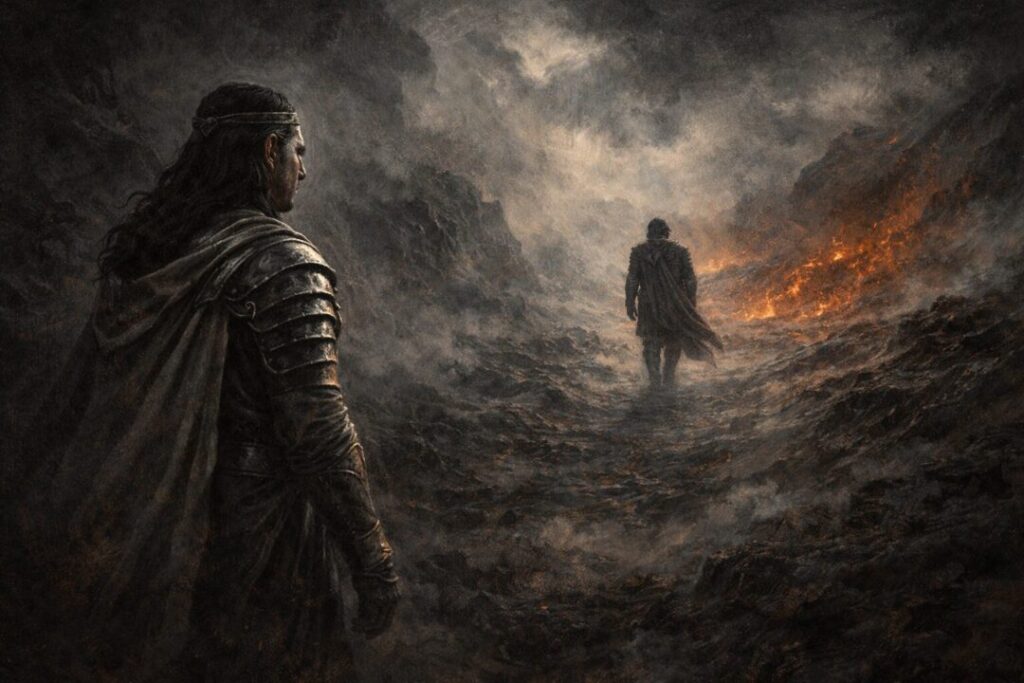 Elrond watches Isildur leave