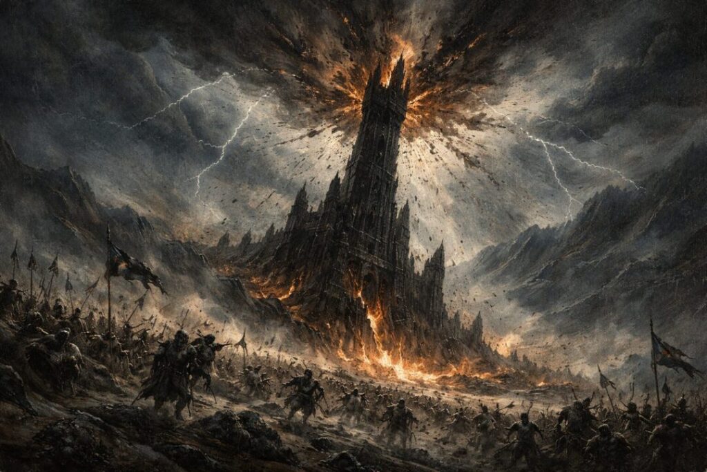 Fall of Barad Dur ring destroyed
