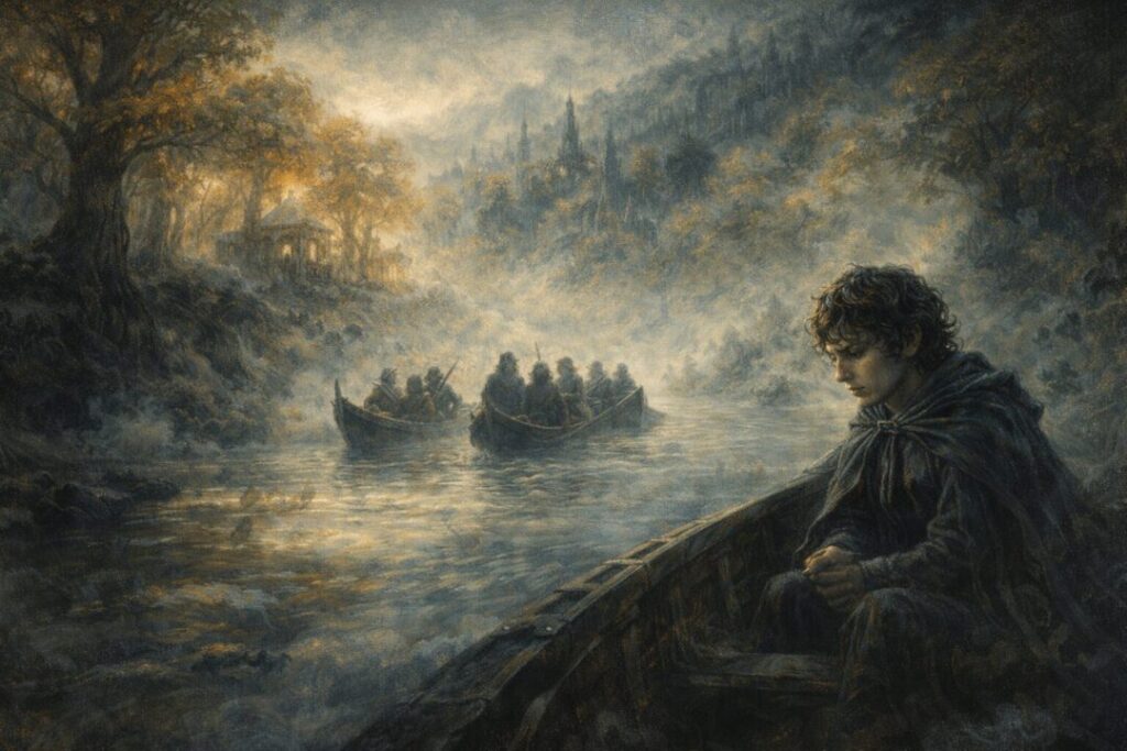 Fellowship leaves Lothlorien