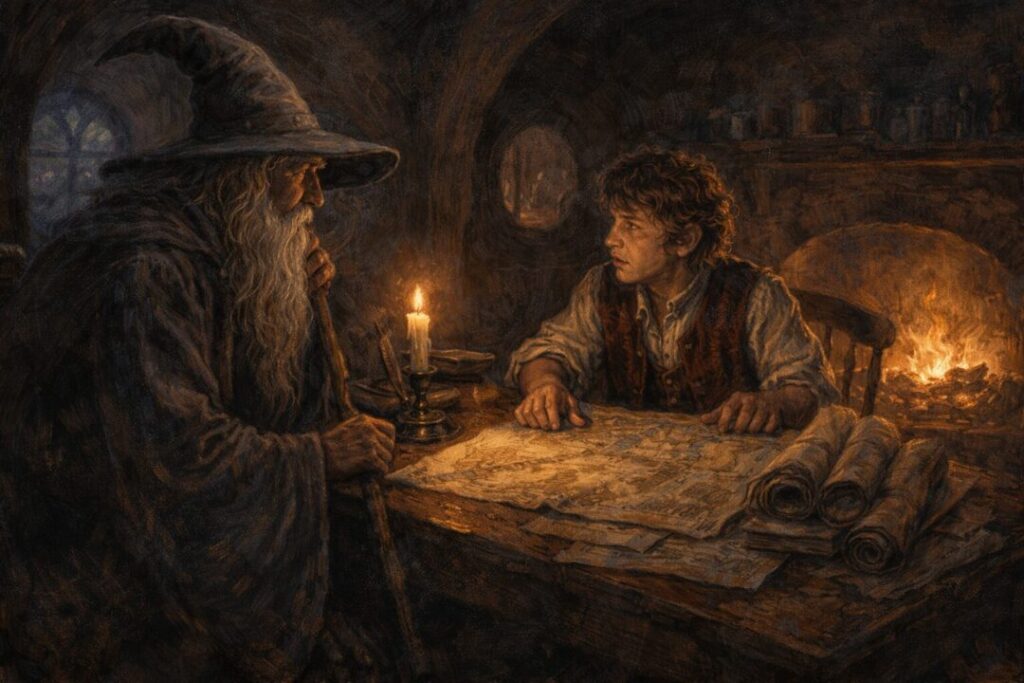 Gandalf and Bilbo bag end