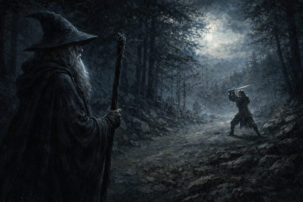 Gandalf observing Aragorn