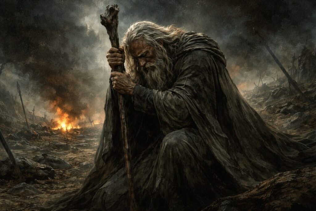 Gandalf resting after battle