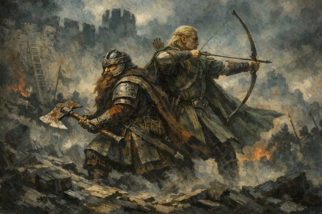 Gimli and Legolas Helms Deep