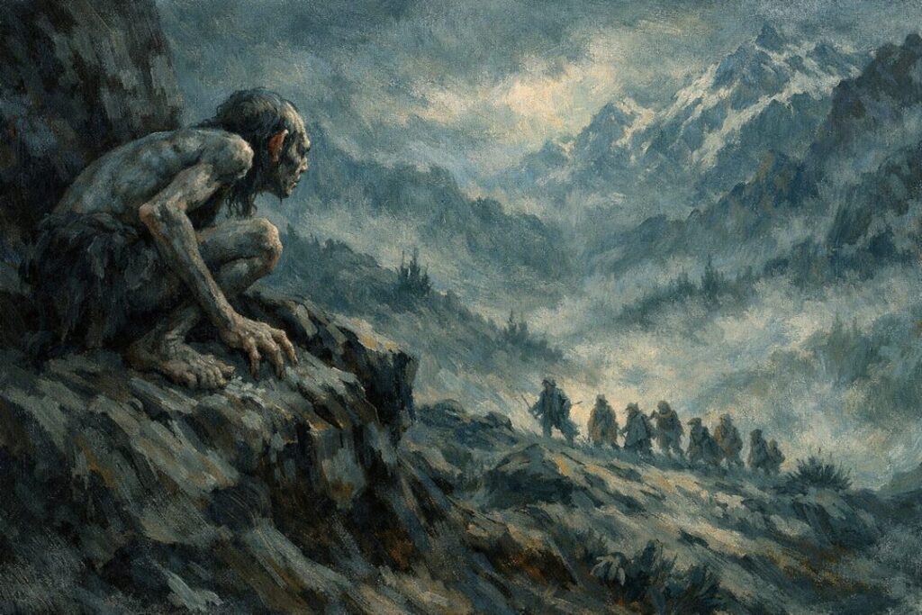 Gollum tracking the fellowship