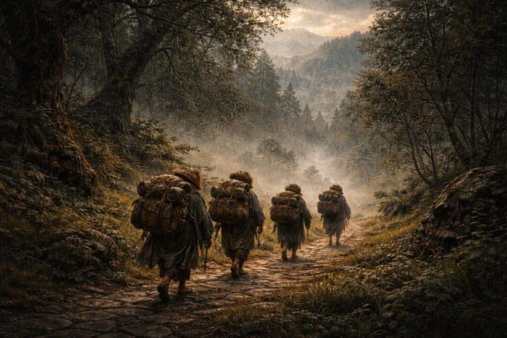 Hobbits carrying the One Ring