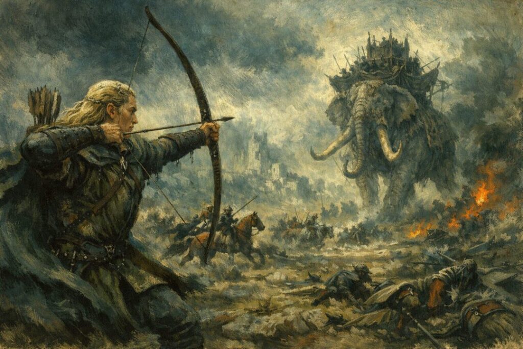 Legolas Pelennor fields vs Mumakil