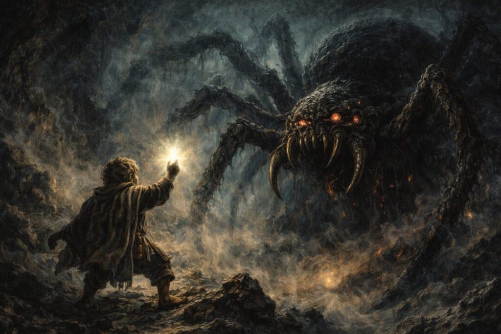 Samwise Gamgee fights Shelob