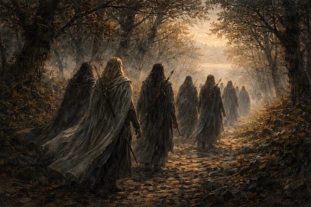 Wandering elves leaving Middle Earth