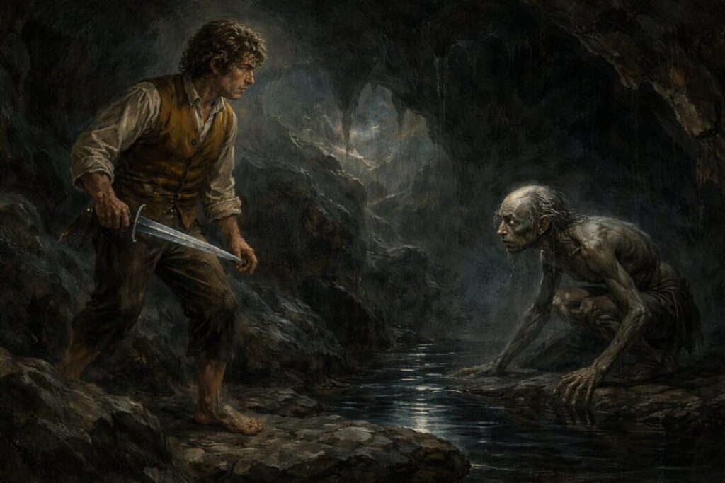 Bilbo Baggins and Gollum