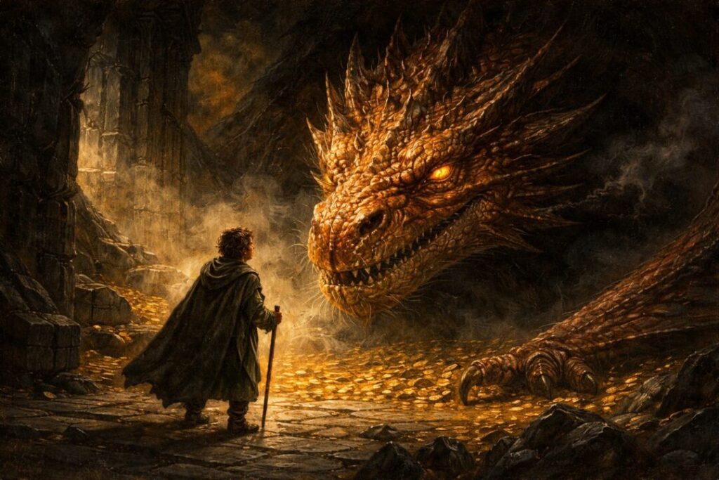 Bilbo confronts Smaug