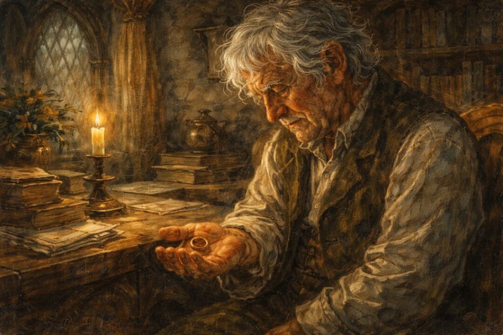 Bilbo holding the One Ring