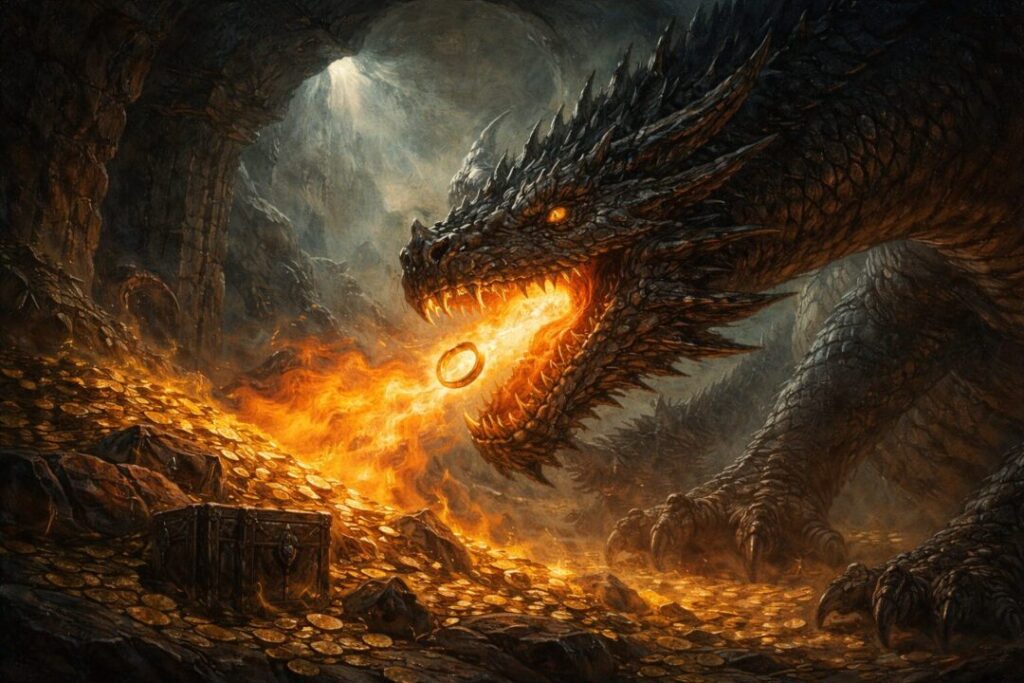 Dragon consumes dwarf ring