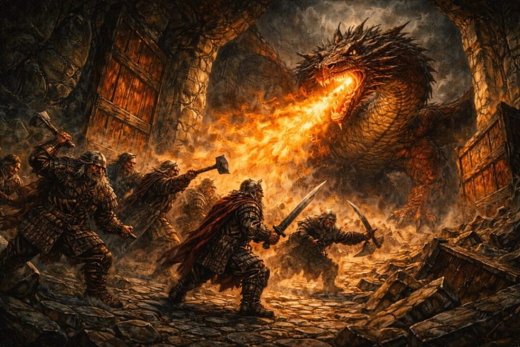 Dwarves battle Smaug