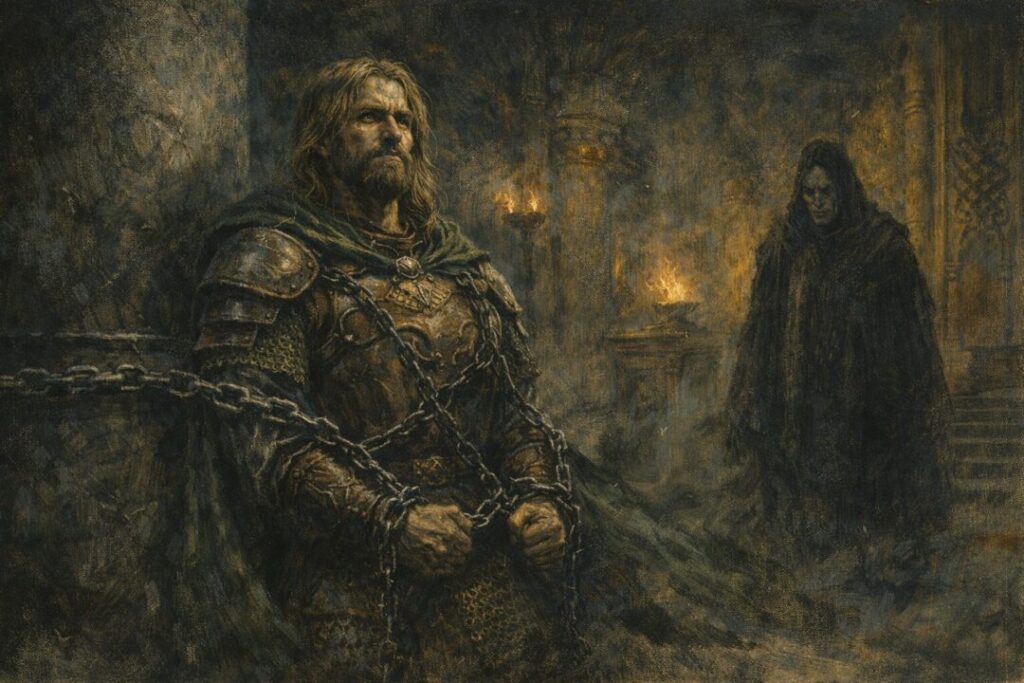 Eomer imprisoned by Wormtongue