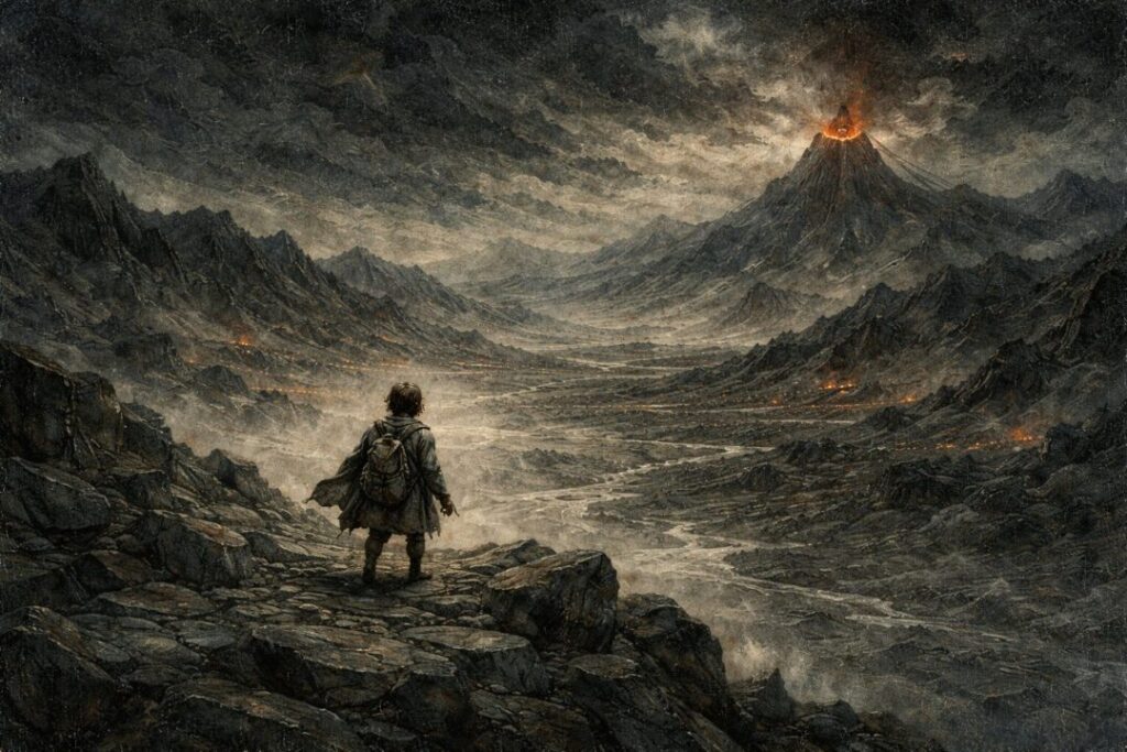 Frodo approaching Mordor