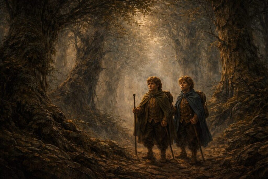 Merry Pippin in Fangorn forest