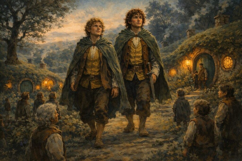 Merry Pippin return to the Shire