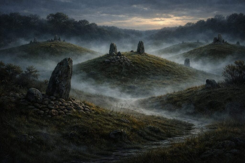 Misty Barrow downs hills