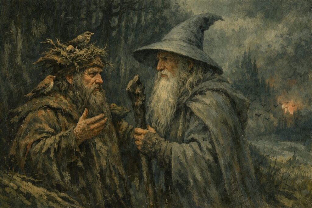 Radagast gives warning to Gandalf