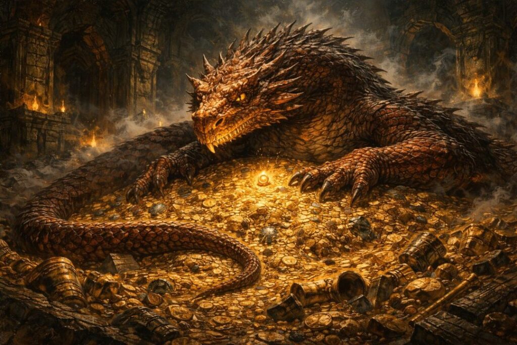 Smaug guarding One Ring