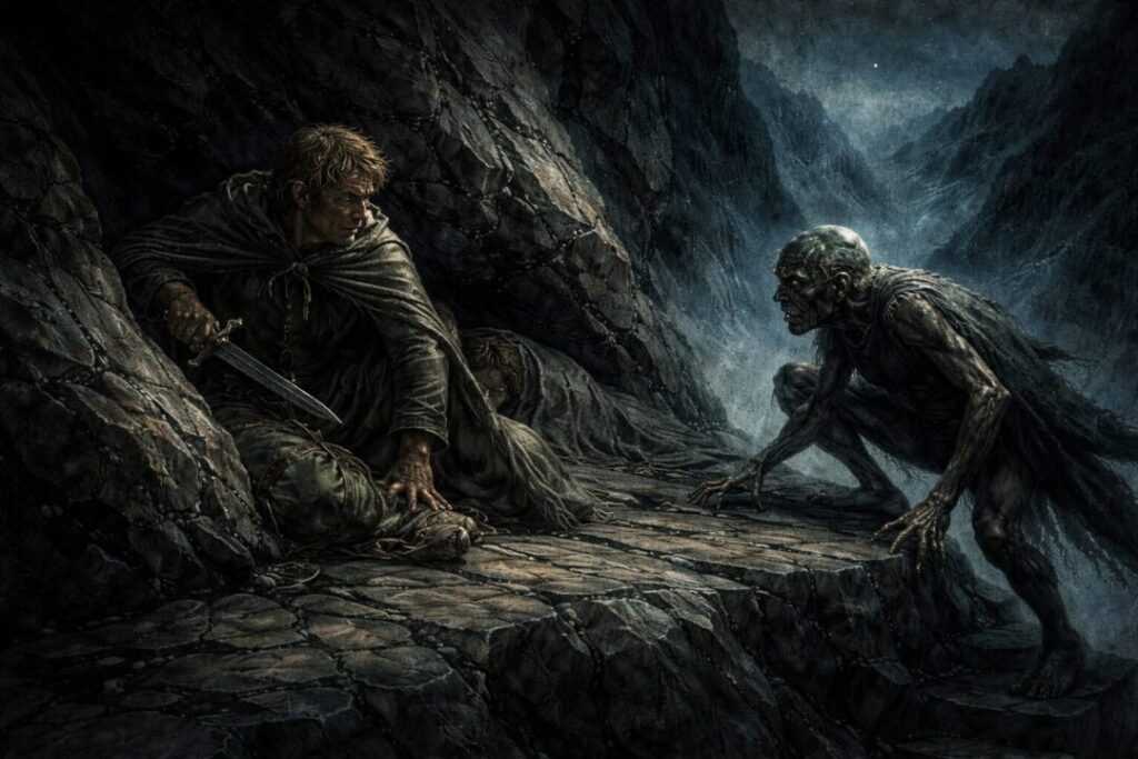 Samwise Gamgee confronts Gollum