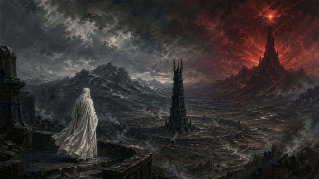 A prophetic figure in a ruined realm