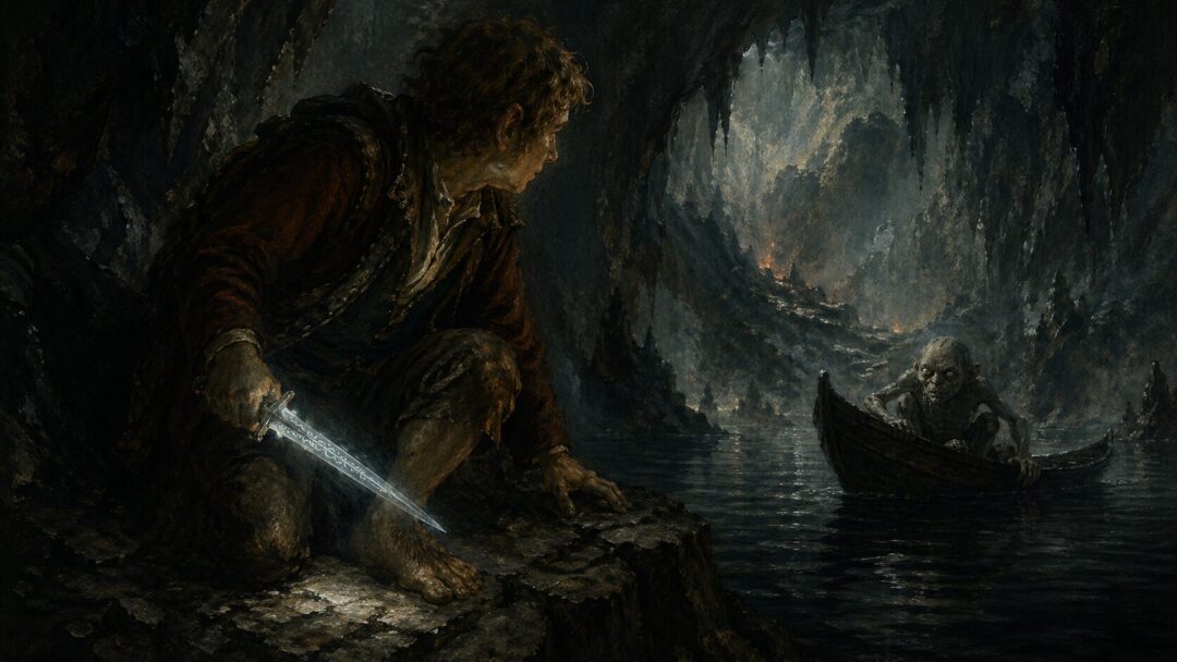 A tense encounter by the underground lake