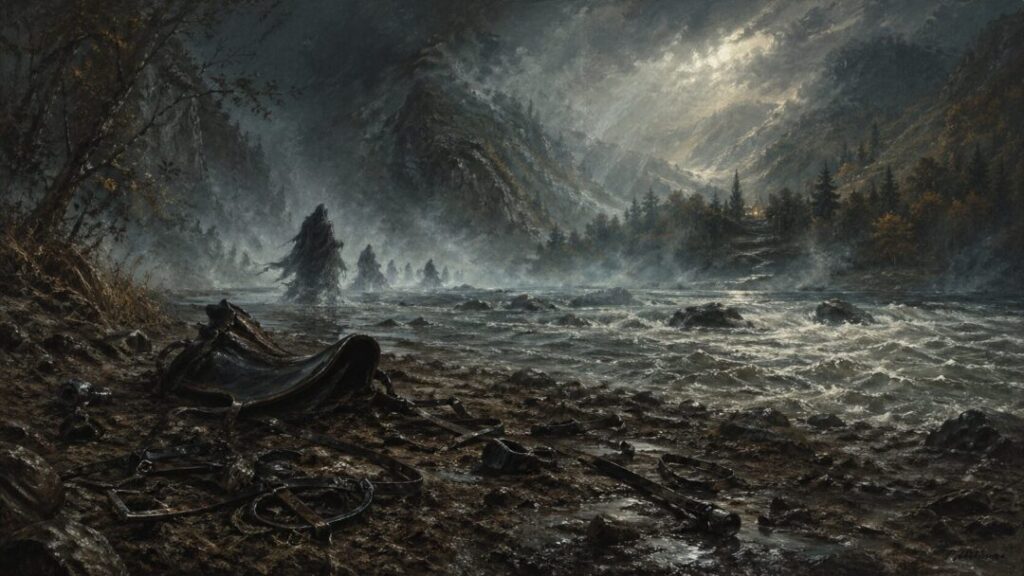 Abandoned crossing in a misty valley