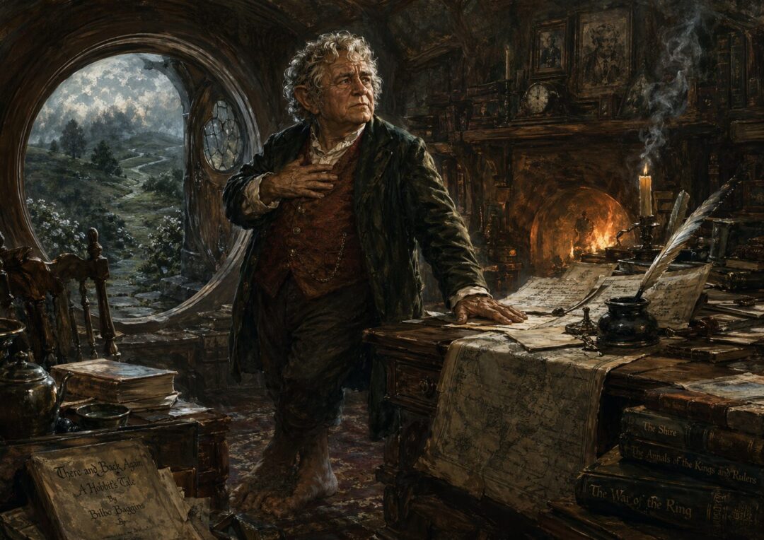 An introspective moment in a hobbit's study