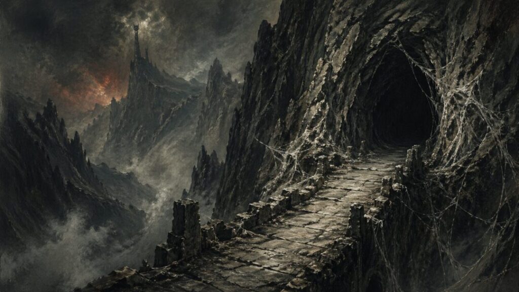 Ancient path to the dark cave