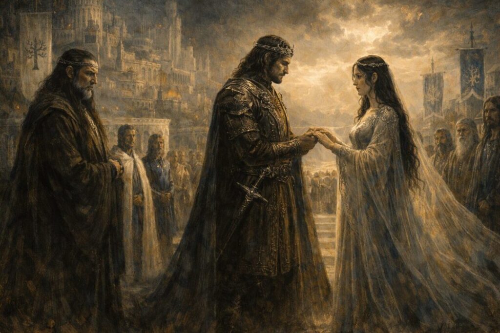 Aragorn and Arwen's wedding in Minas Tirith