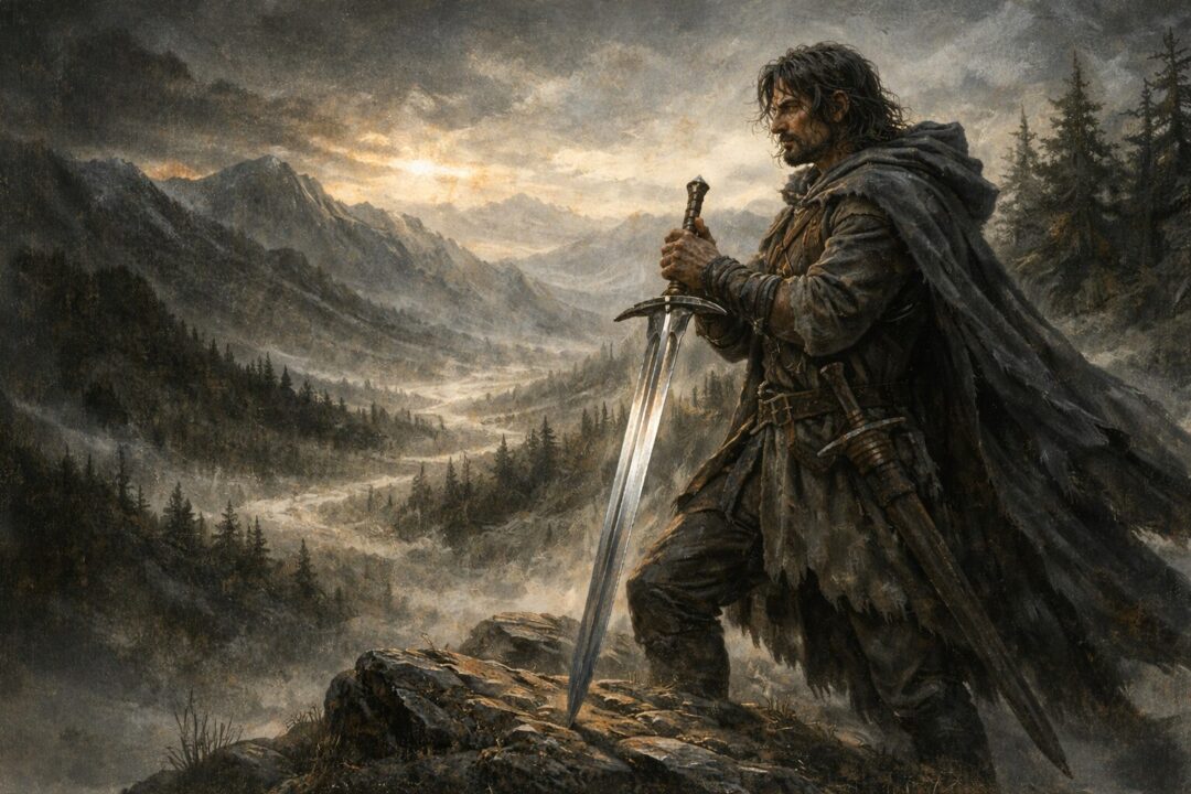Aragorn at dawn with Andúril