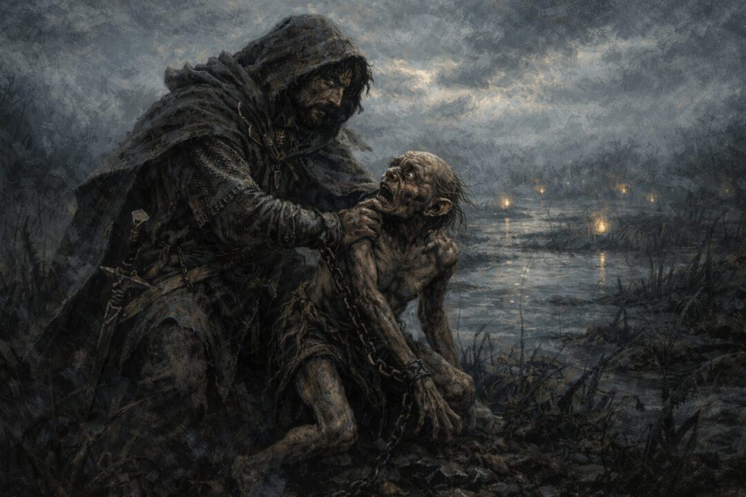 Aragorn captures Gollum in the marshes