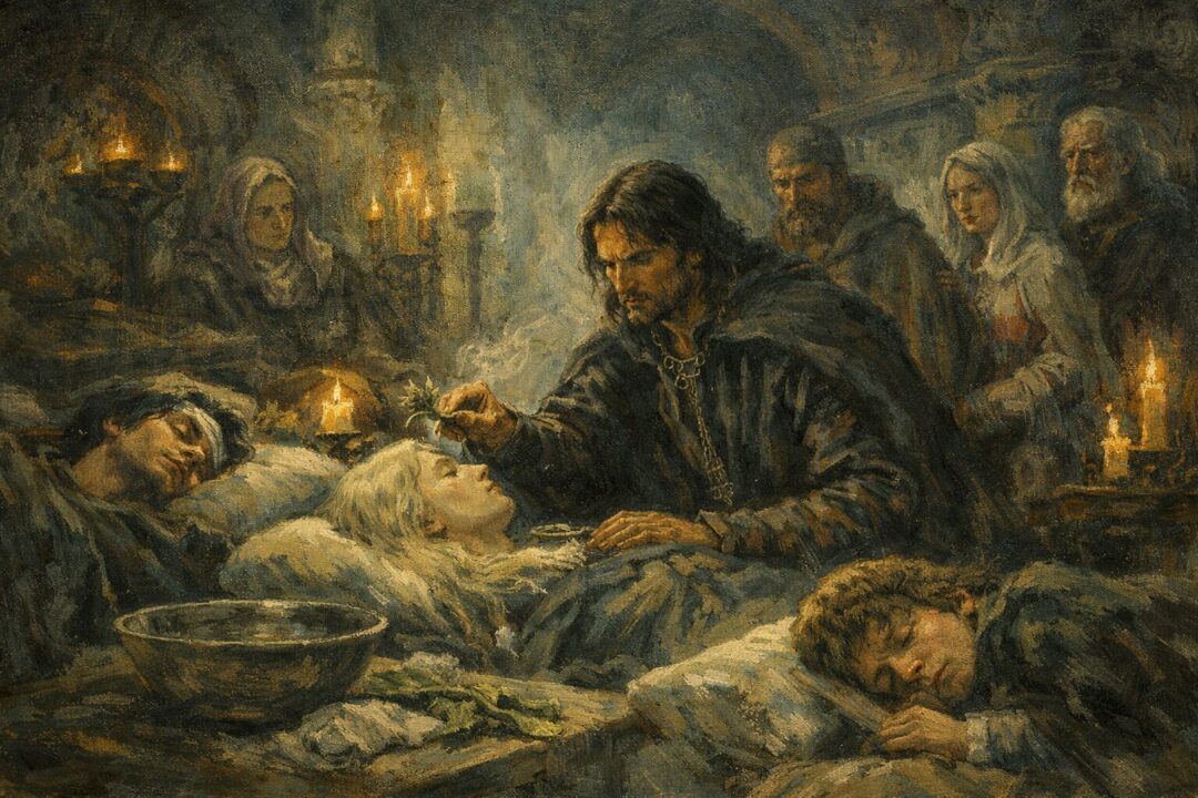 Aragorn heals in the Houses of Healing