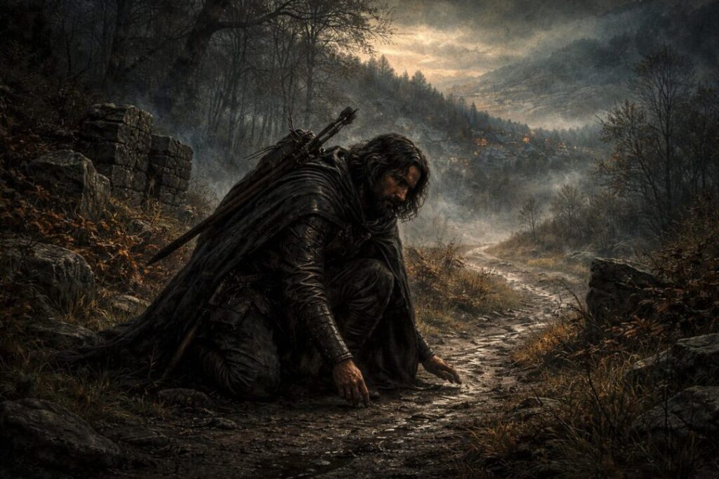 Aragorn in the wilderness at dawn