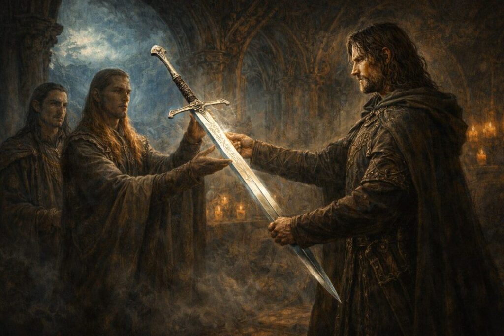 Aragorn receives Andúril in Rivendell