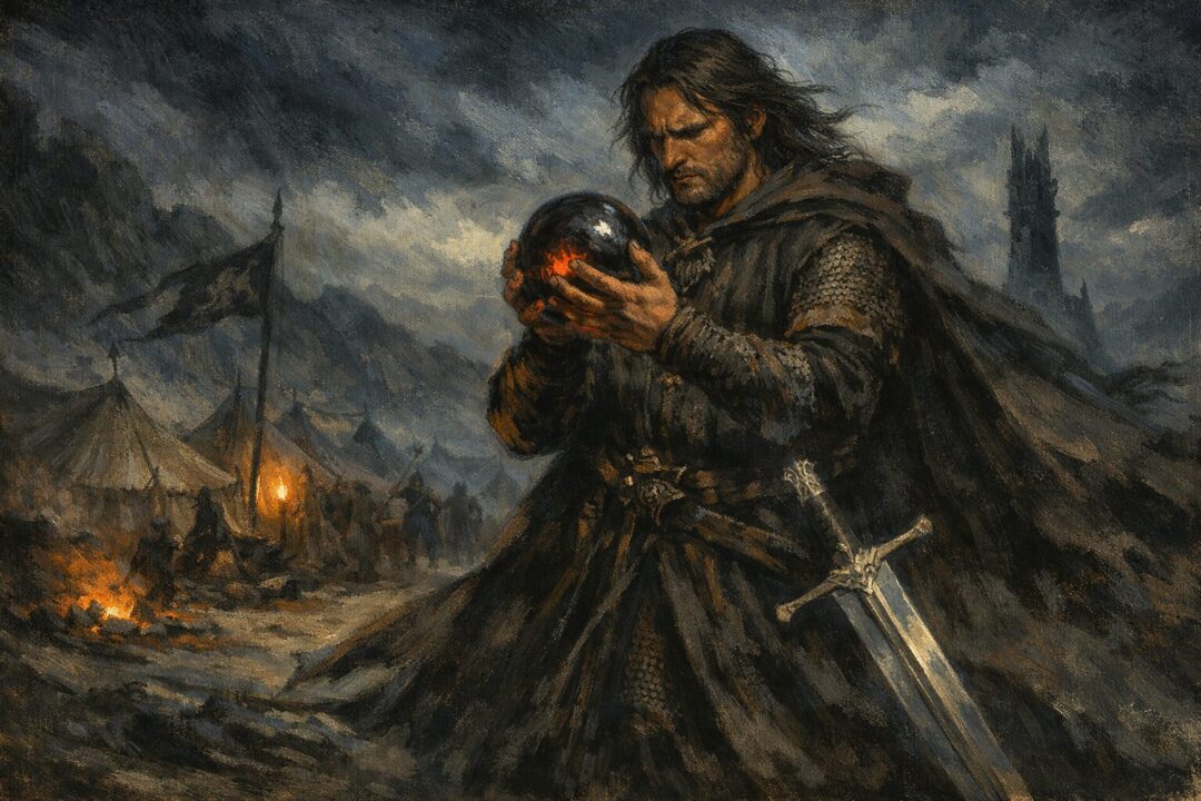 Aragorn’s gaze in the windswept camp