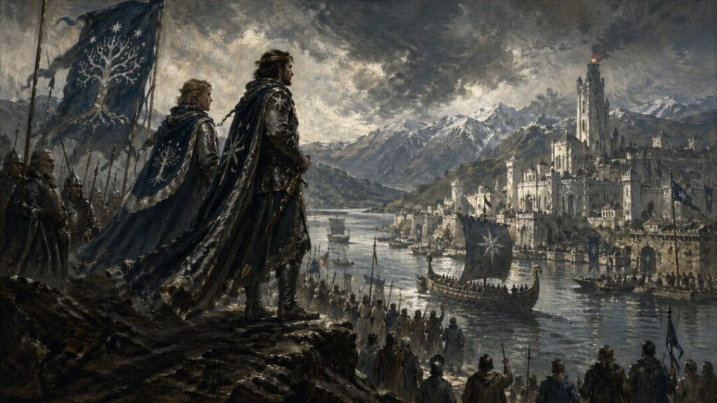 Arrival at the stormy harbor city