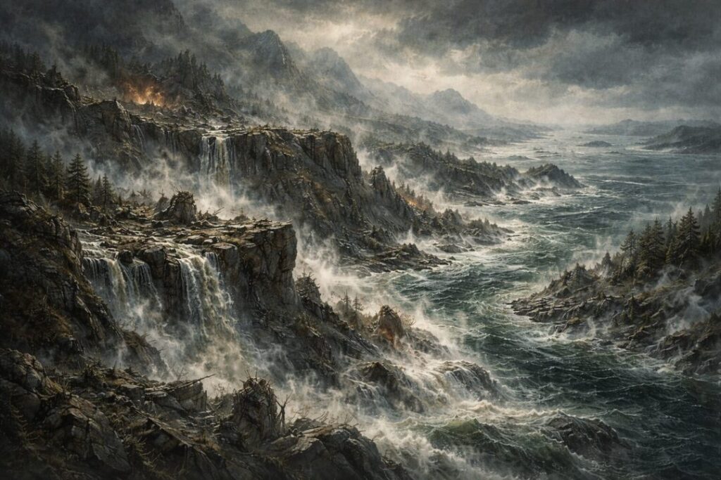 Beleriand's fall into the sea