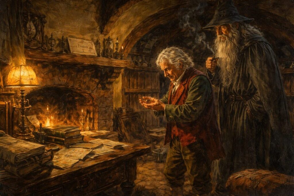 Bilbo and Gandalf in Bag End