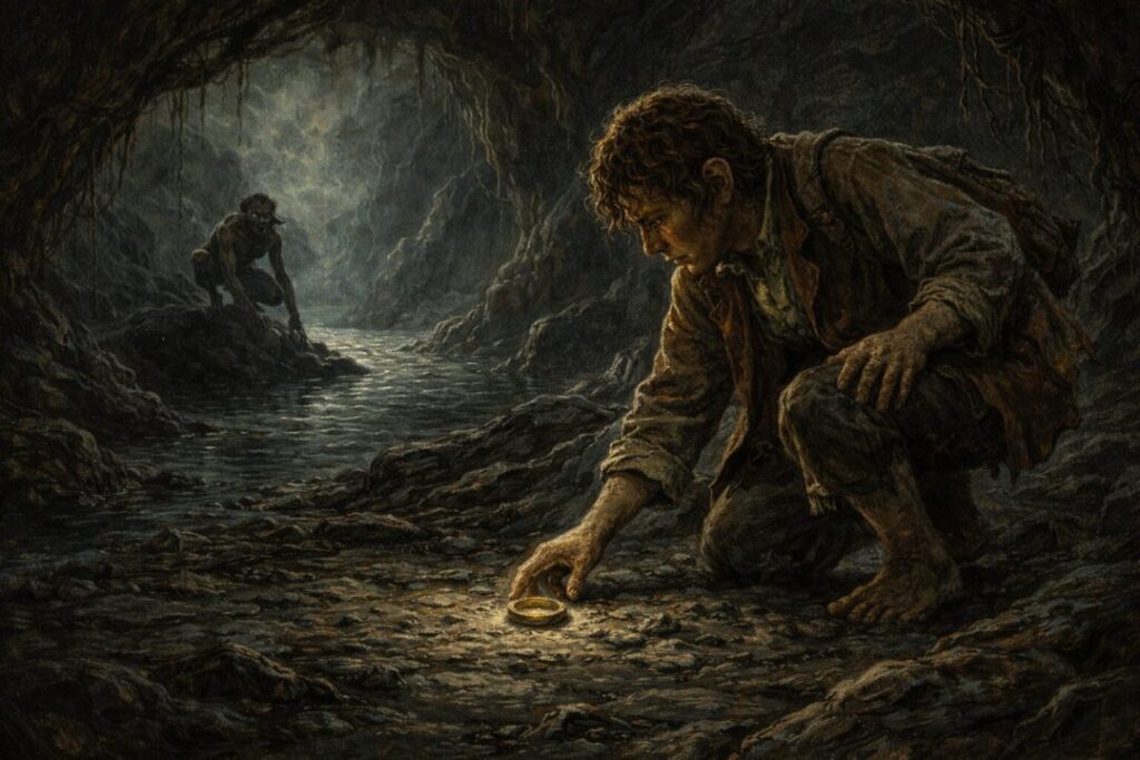 Bilbo discovers the One Ring