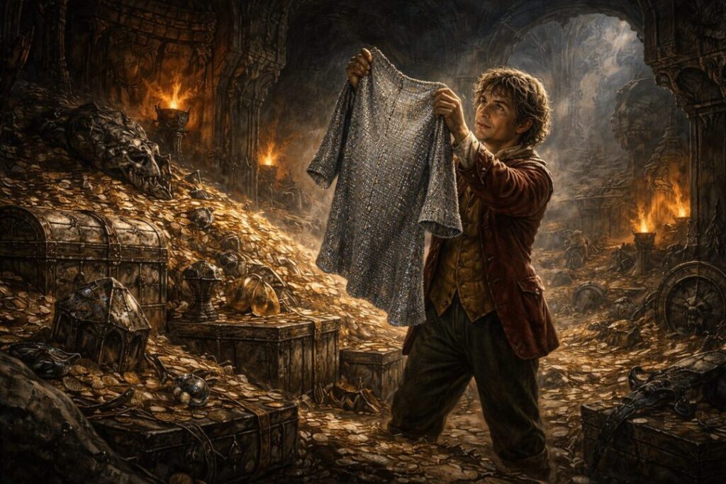 Bilbo with the mithril-coat in treasure hall