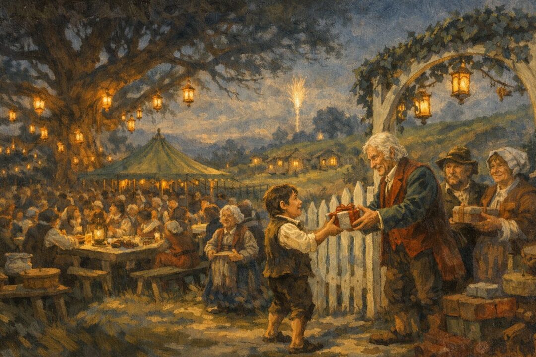 Bilbo’s birthday party in the Shire