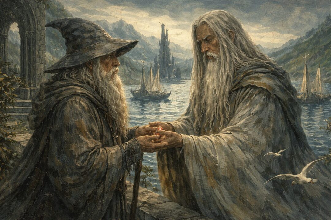 Círdan gives Narya to Gandalf