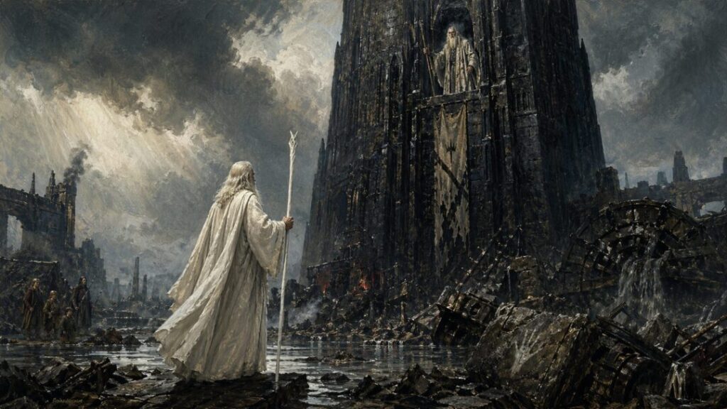 Confrontation at the ruined tower